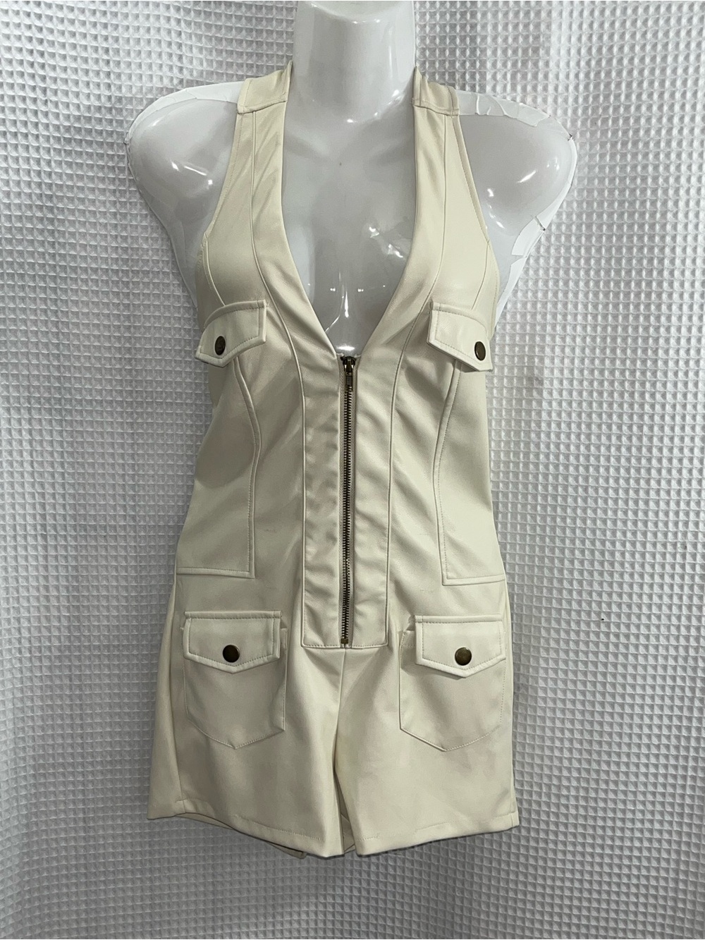 Fashion Nova White Strapless faux leather romper size small